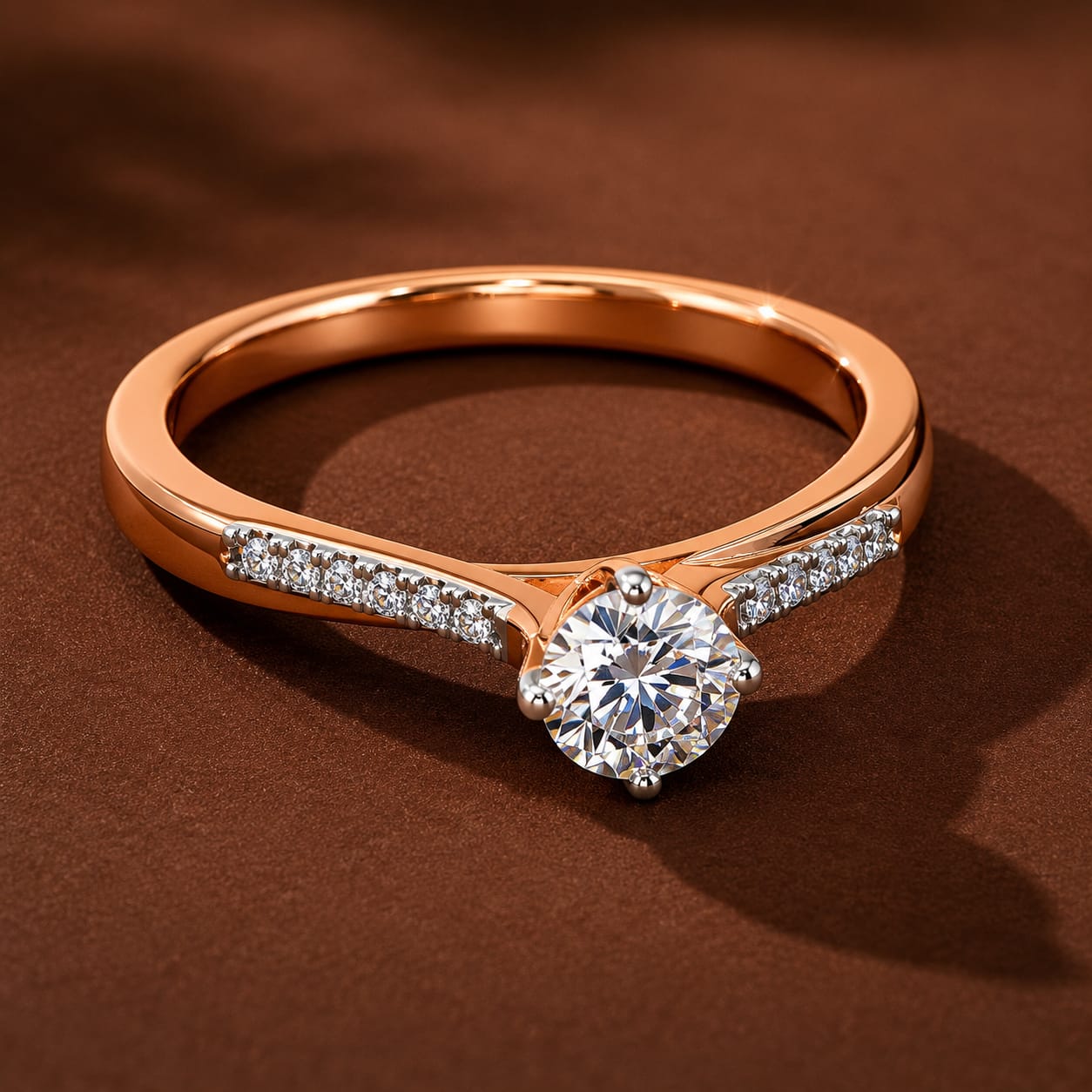 Three gold rings displayed in a white presentation box