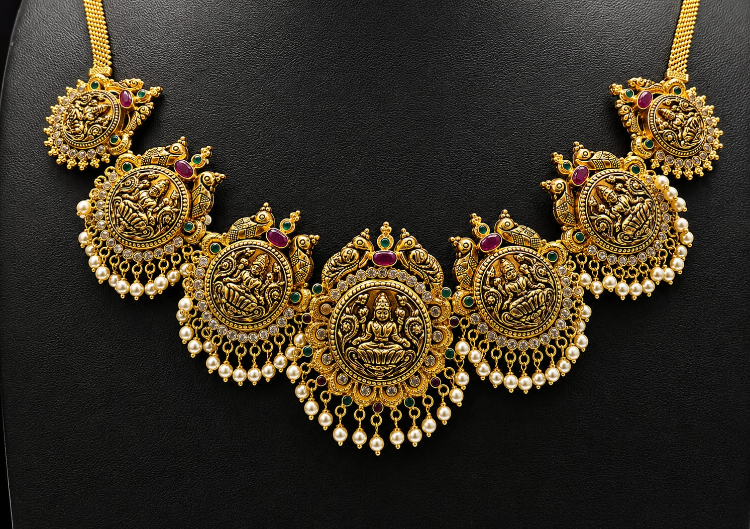 Bridal necklace and earring set displayed for a consultation